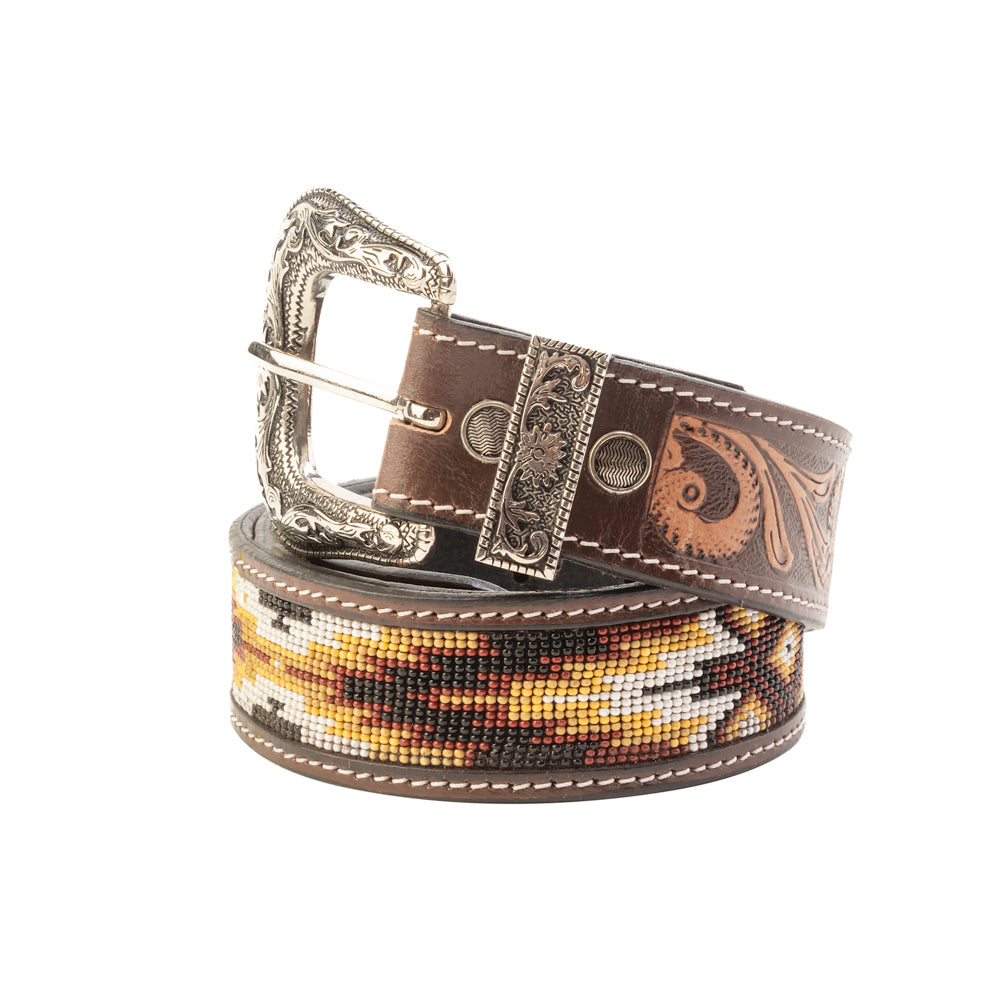 Rosabelle Handtooled Leather Belt for Women in Chestnut