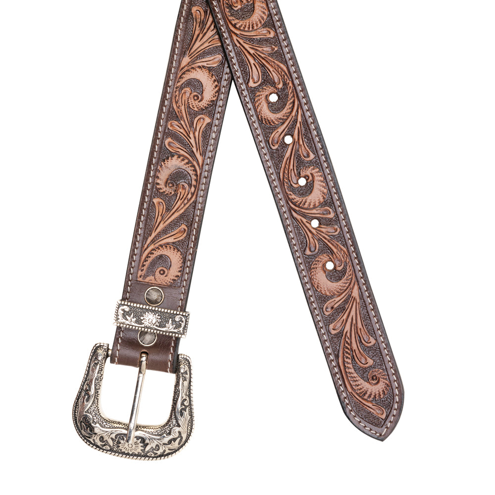 Rosabelle Handtooled Leather Belt for Women in Chestnut