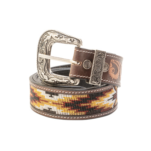 Rosabelle Handtooled Leather Belt for Women in Chestnut