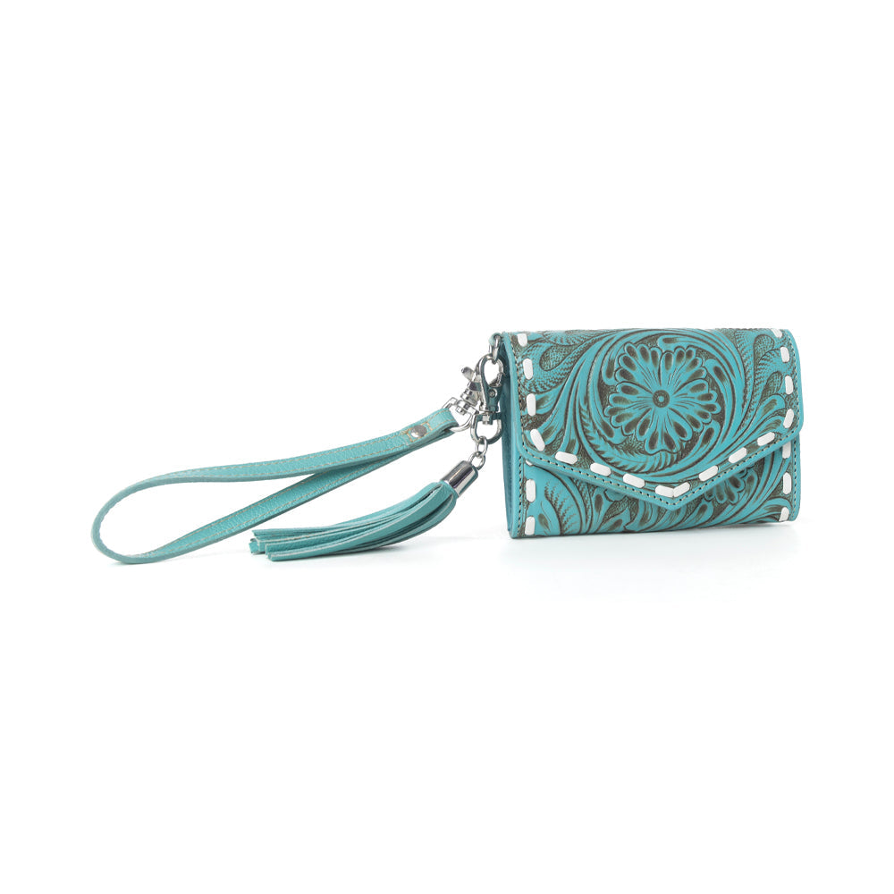 Myra Elise Handtooled Leather Wallet in Lagoon Trail