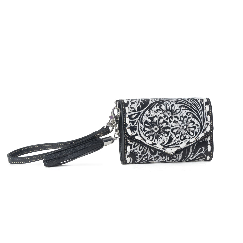 Myra Elise Handtooled Leather Wallet in Dark Mist