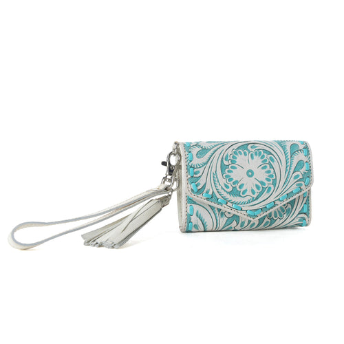 Myra Elise Handtooled Leather Wallet in Western Cyan