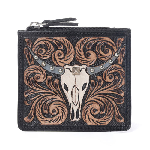 Briar Creek Handtooled Leather Credit Card Holder in Ebony Caramel