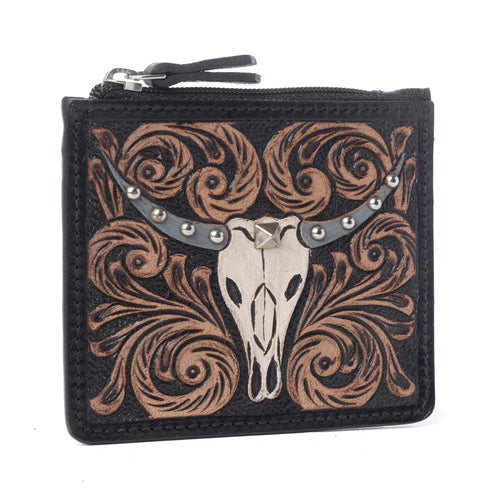 Briar Creek Handtooled Leather Credit Card Holder in Ebony Caramel
