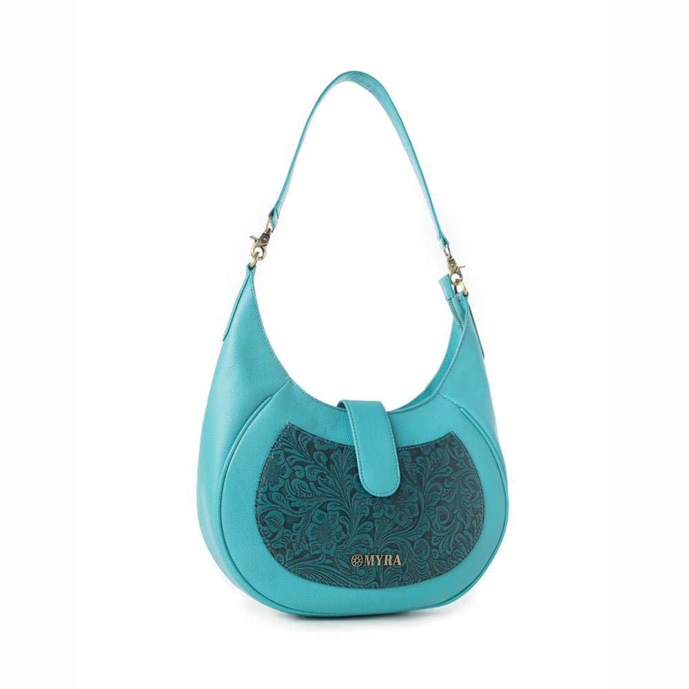 Myra Alanna Embossed Leather Bag in Prairie Aqua