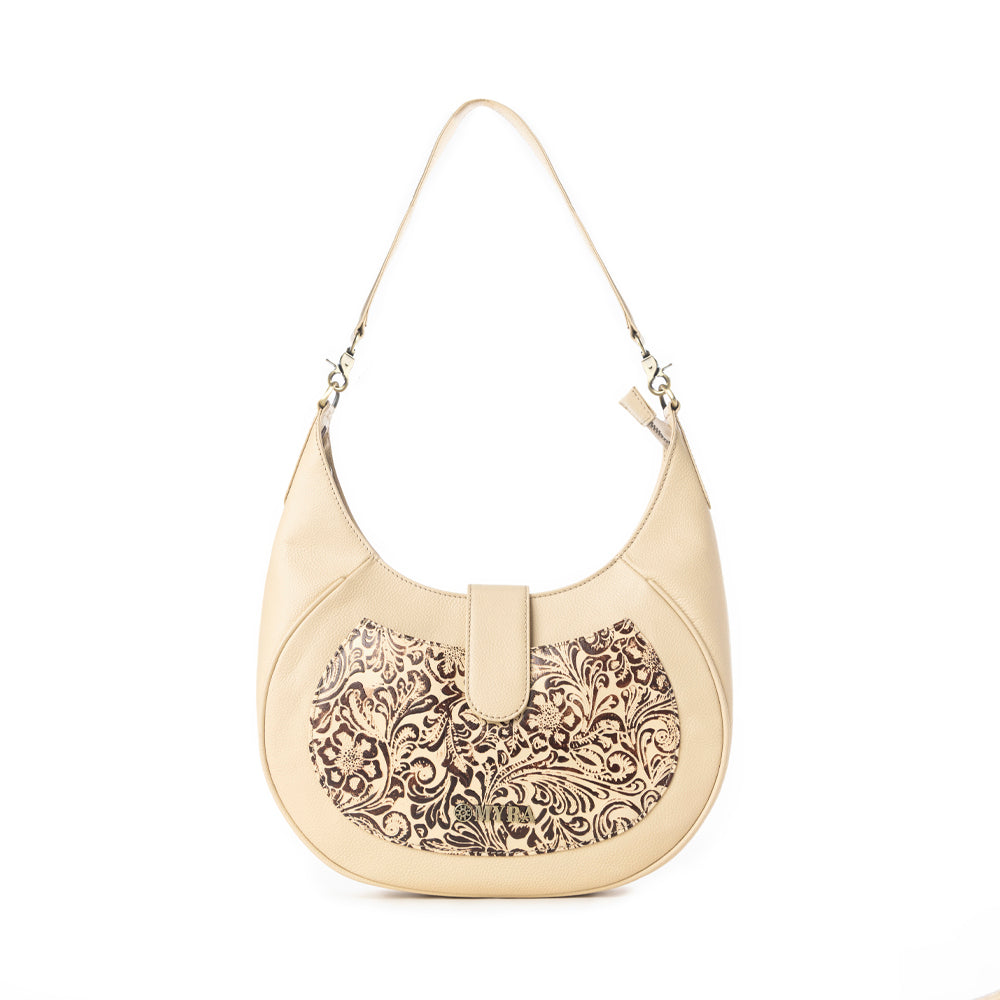 Myra Alanna Embossed Leather Bag in Vanilla Noir