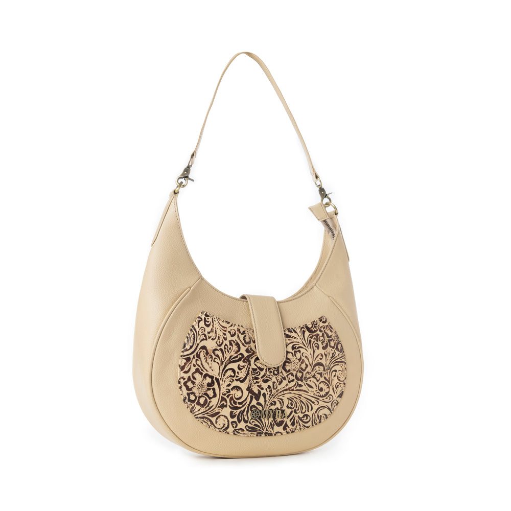 Myra Alanna Embossed Leather Bag in Vanilla Noir