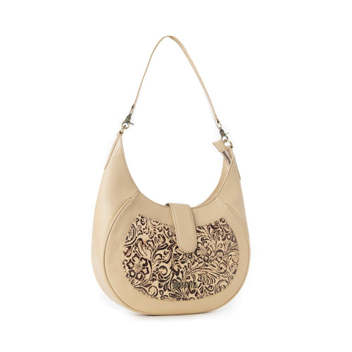 Myra Alanna Embossed Leather Bag in Vanilla Noir