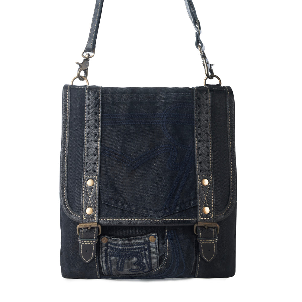 Dustrider upcycled canvas vintage style Concealed-Carry bag for Women in black with leather detail