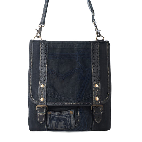 Dustrider upcycled canvas vintage style Concealed-Carry bag for Women in black with leather detail