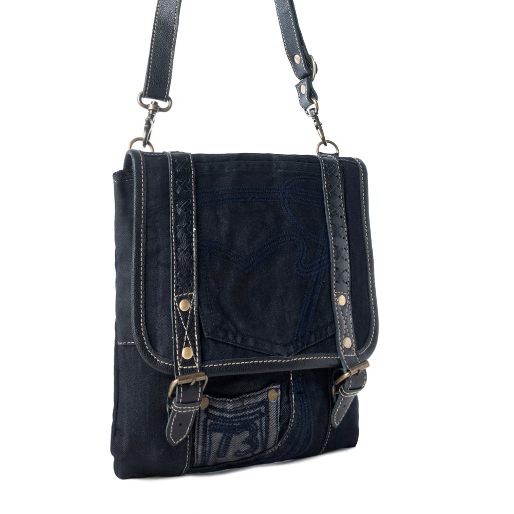 Dustrider upcycled canvas vintage style Concealed-Carry bag for Women in black with leather detail