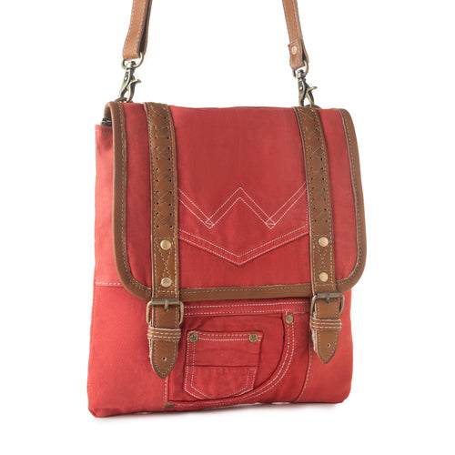Dustrider upcycled canvas vintage style Concealed-Carry bag for Women in red with leather detail