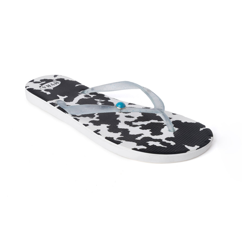 Shadow Ranch Cowhide Slippers in Stormhorn Black