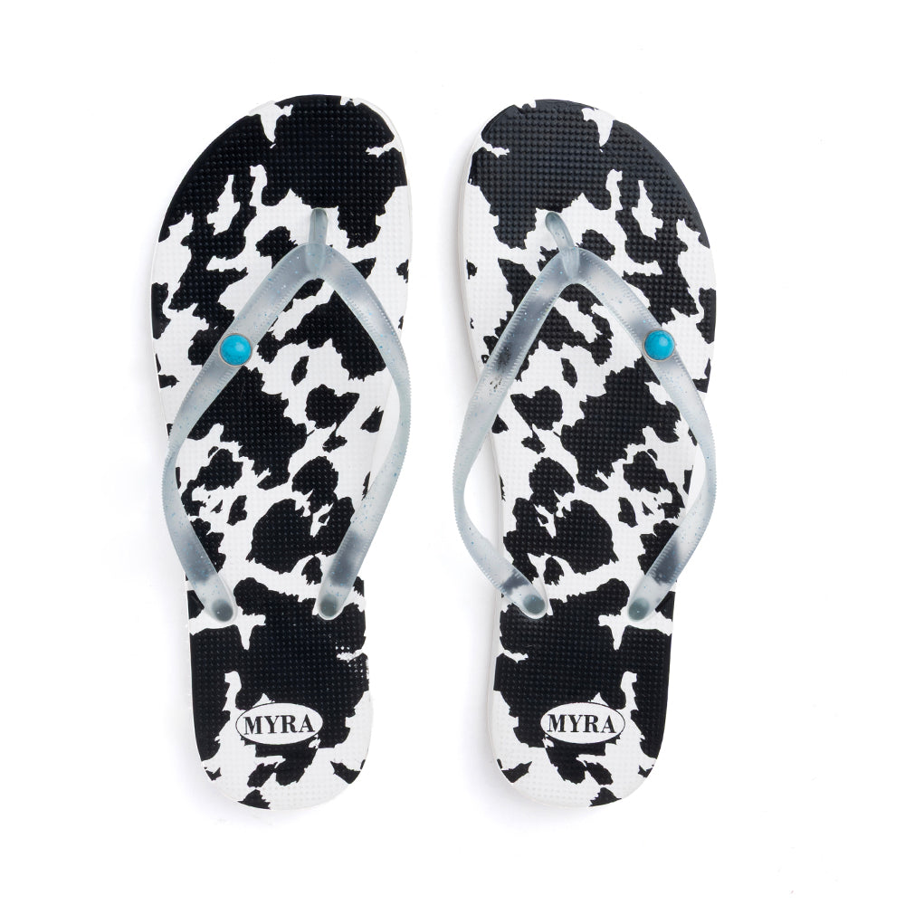 Shadow Ranch Cowhide Slippers in Stormhorn Black
