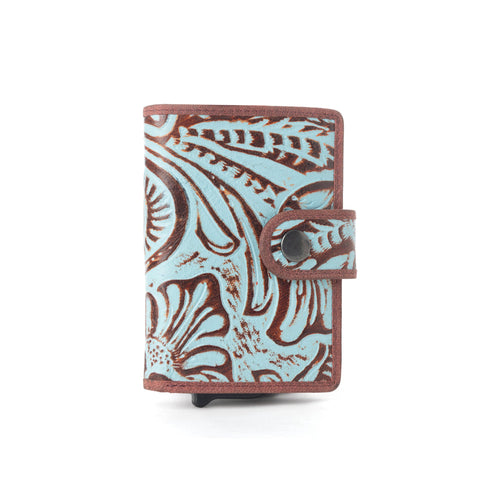 Myra Palamino Bloom Leather Credit Card Holder in Canyon Teal