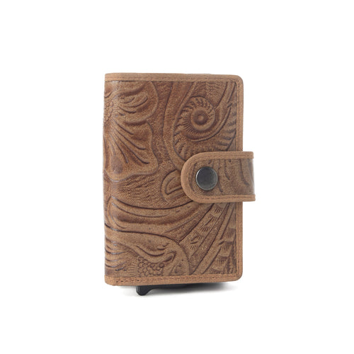 Myra Vintage Savanna Leather Credit Card Holder in Oak Brown