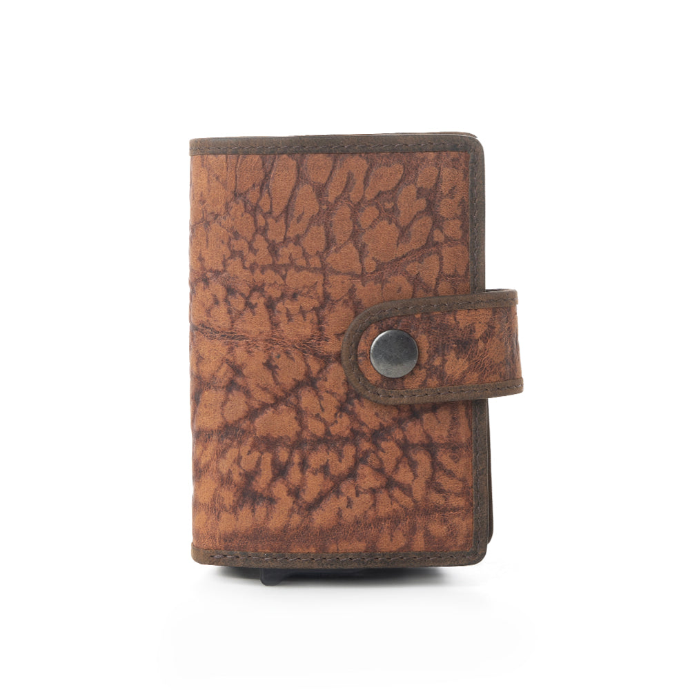 Myra Rugged Raven Leather Credit Card Holder in Canyon Amber