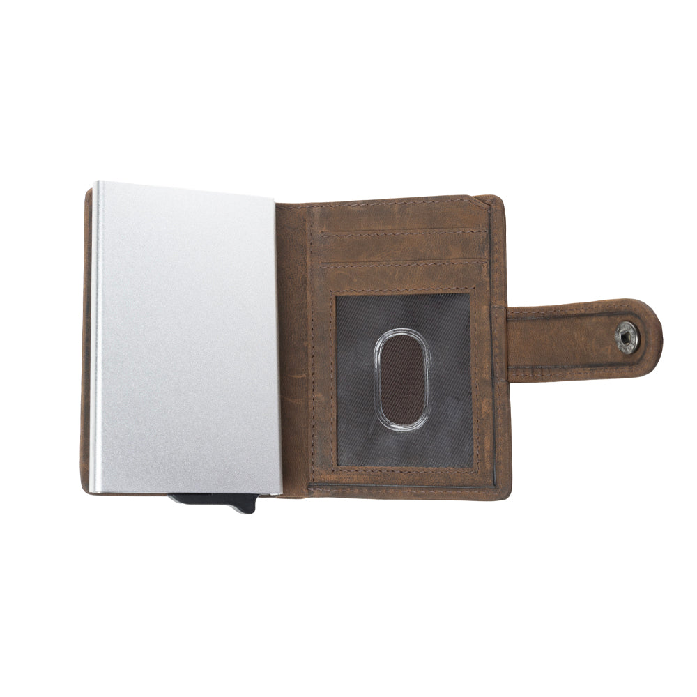 Myra Rugged Raven Leather Credit Card Holder in Canyon Amber