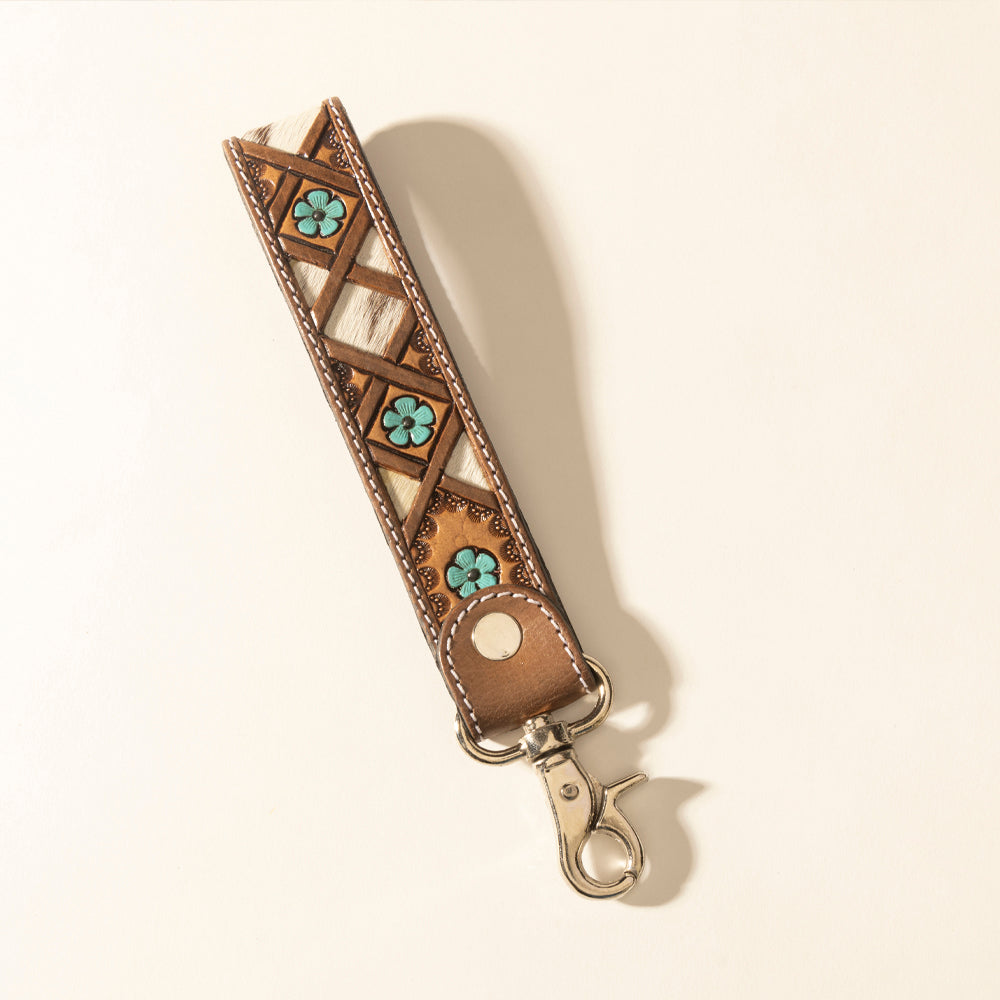 Myra Moonflower Handtooled Leather Keyfob in Sienna Sky