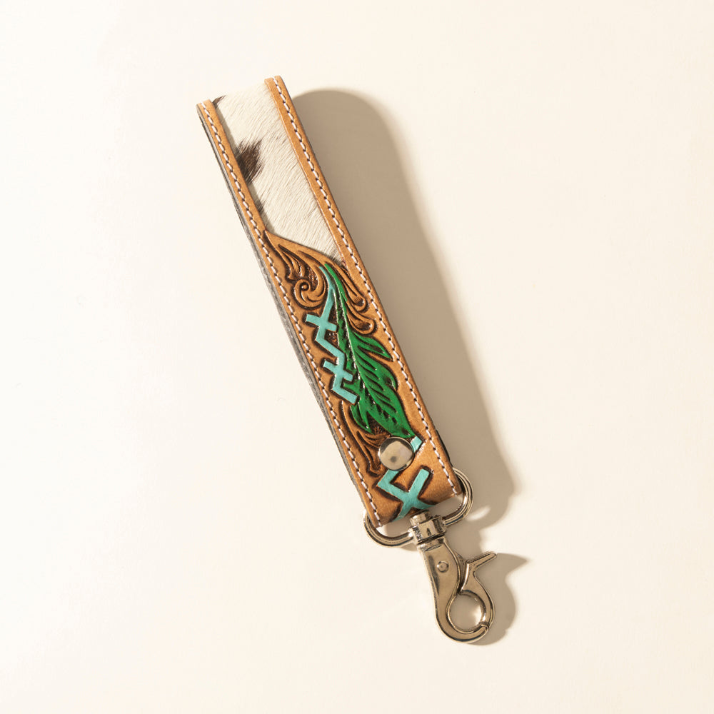 Myra Soaring Bloom Handtooled Leather Keyfob in Dakota Teal