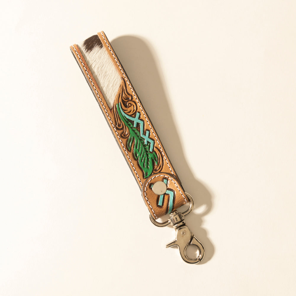 Myra Soaring Bloom Handtooled Leather Keyfob in Dakota Teal