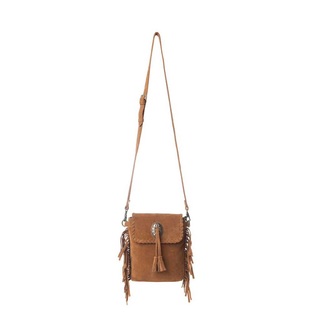 Myra Prairie Drift Fringed Leather Bag in Rodeo Bronze with Concho Accent