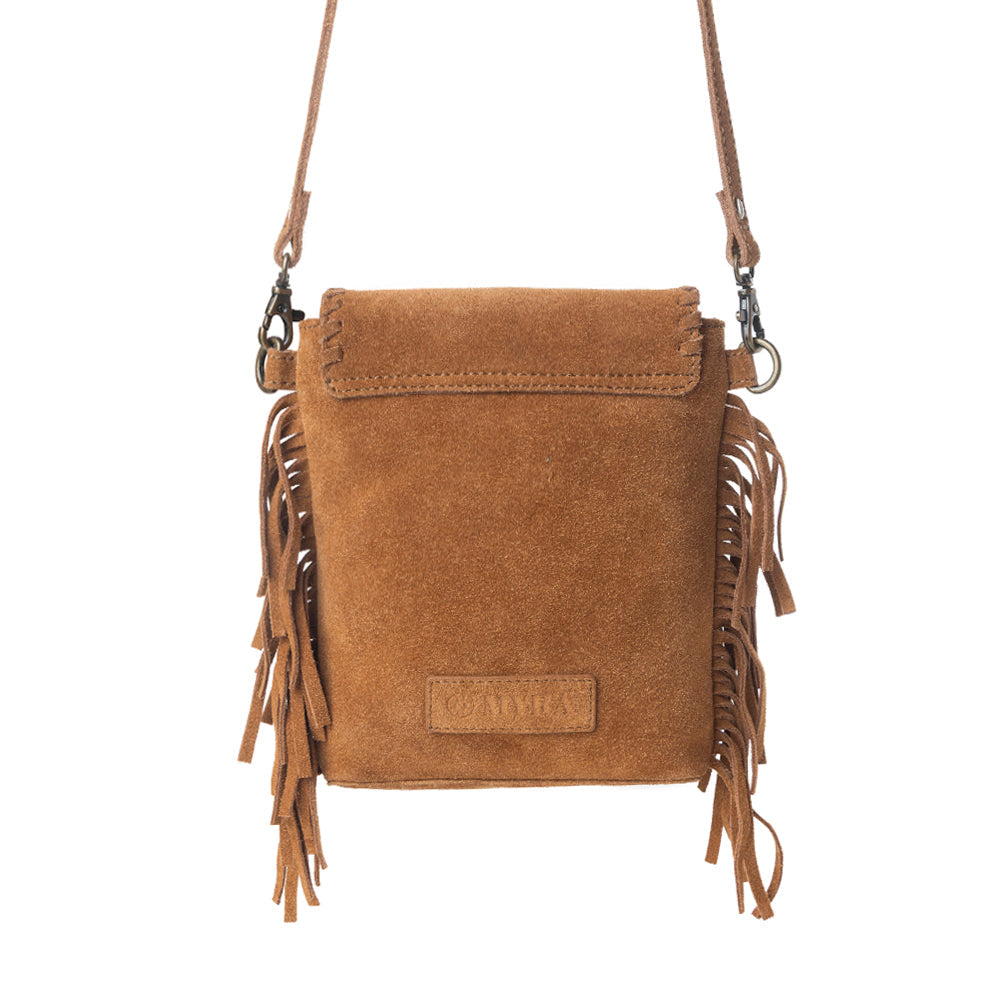 Myra Prairie Drift Fringed Leather Bag in Rodeo Bronze with Concho Accent