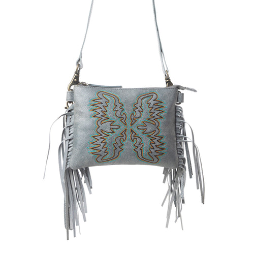 Myra ThunderFly Fringed Leather Bag in Silver Dust