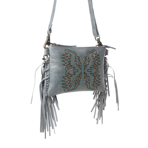 Myra ThunderFly Fringed Leather Bag in Silver Dust
