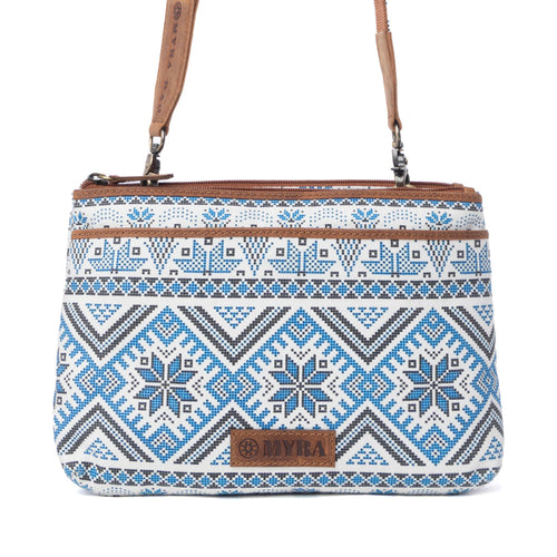 Tribal Hollow Cotton & Leather Crossbody Bag in Indigo Frost