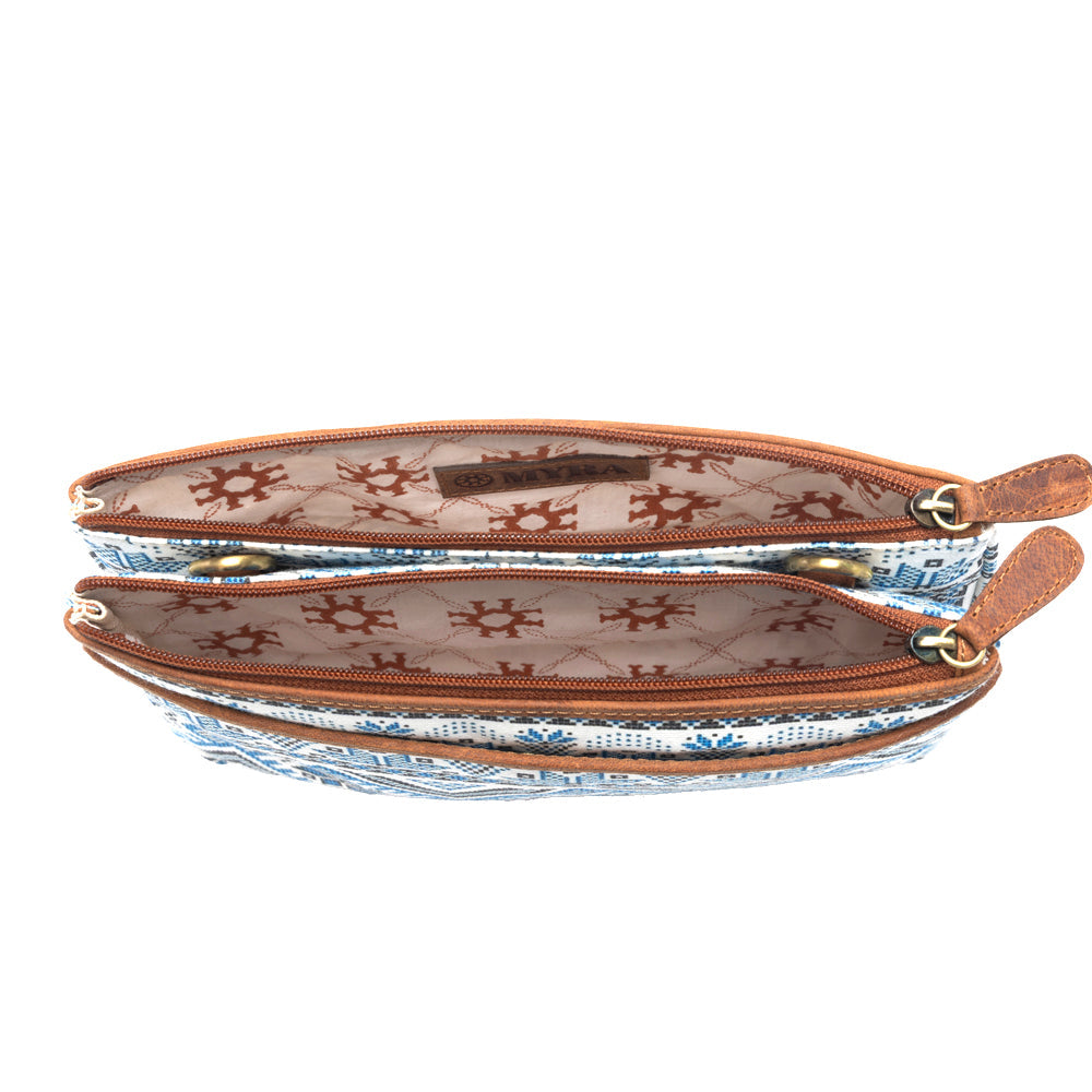 Tribal Hollow Cotton & Leather Crossbody Bag in Indigo Frost