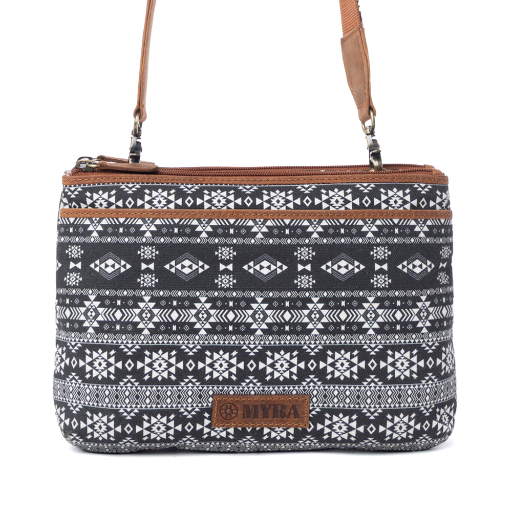 Tribal Hollow Cotton & Leather Crossbody Bag in Midnight Onyx