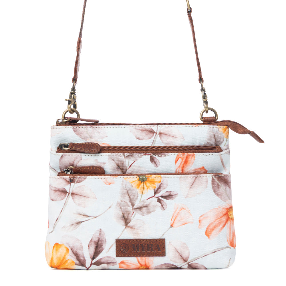 Maple Ridge Cotton & Leather Crossbody Bag in Powder Sky