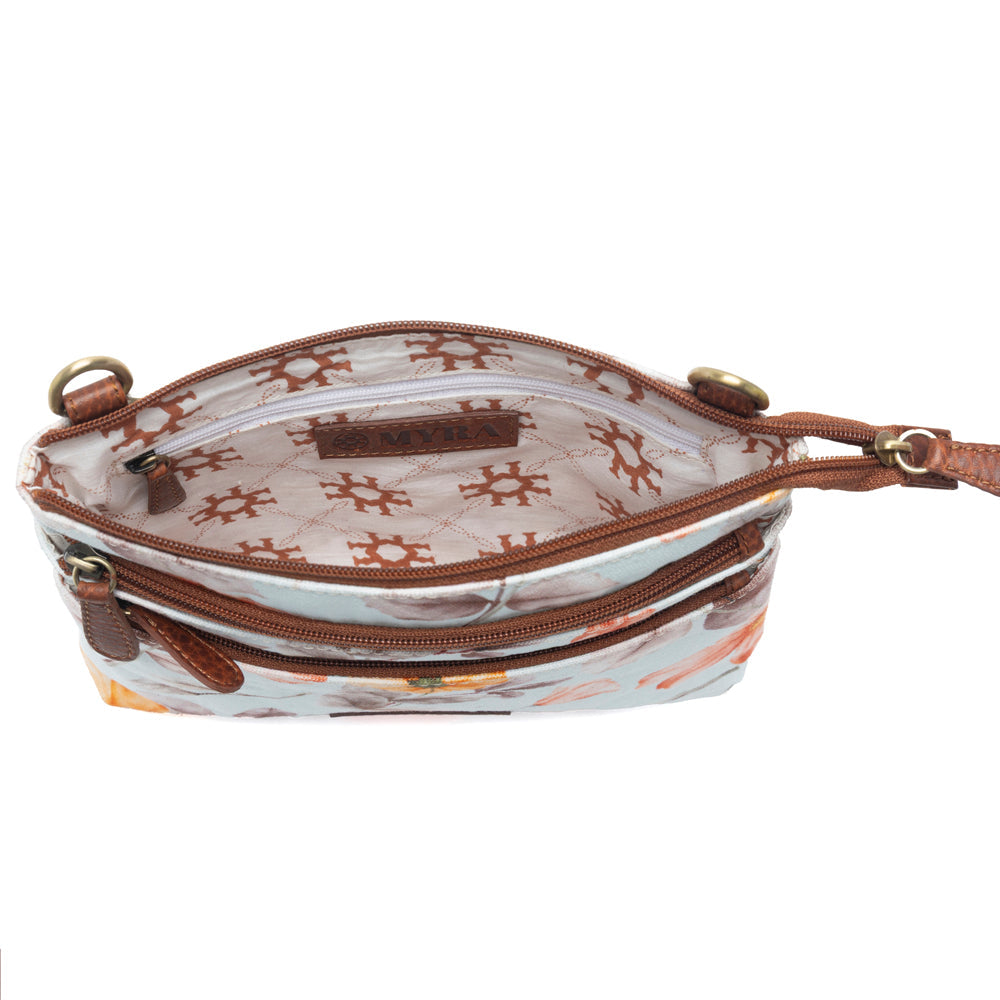 Maple Ridge Cotton & Leather Crossbody Bag in Powder Sky