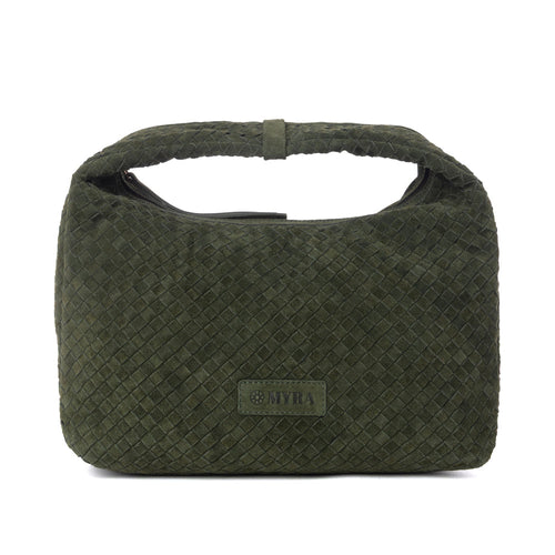 Saddle Weave Genuine Suede Leather Bag in Olive Moss