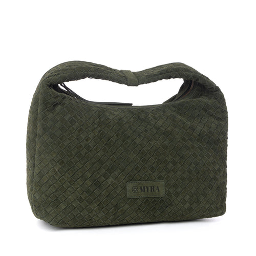 Saddle Weave Genuine Suede Leather Bag in Olive Moss
