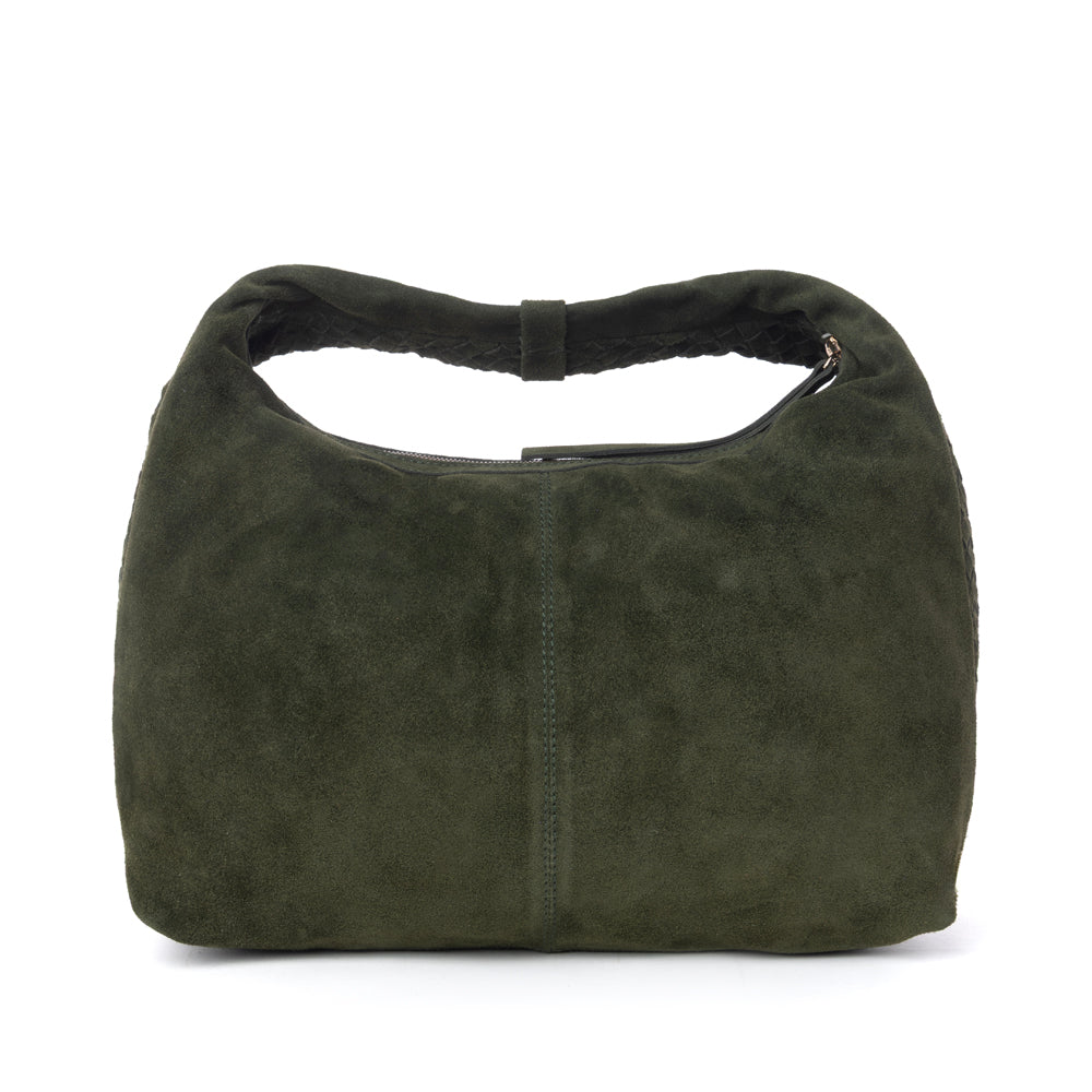 Saddle Weave Genuine Suede Leather Bag in Olive Moss