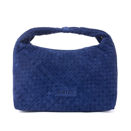 Saddle Weave Genuine Suede Leather Bag in Royal Blue