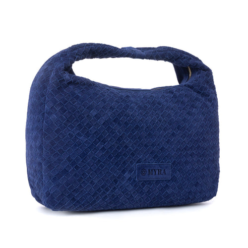 Saddle Weave Genuine Suede Leather Bag in Royal Blue