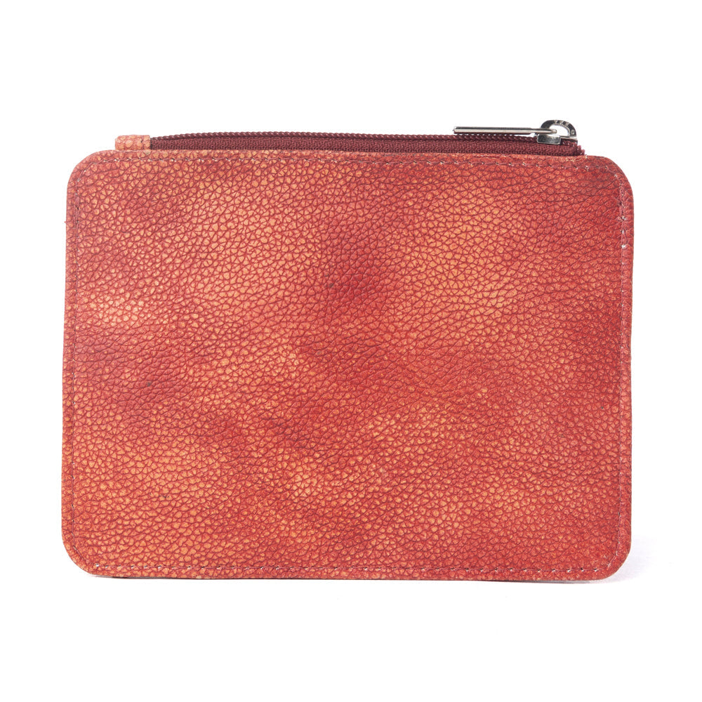 Driftwood Cove Embossed Leather Credit Card Holder in Coral Red