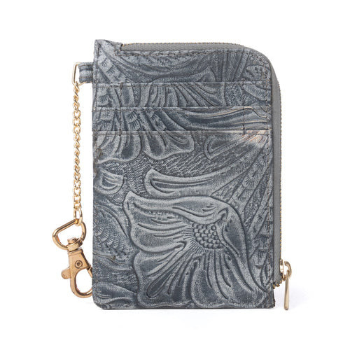 Summer Grove Embossed Leather Credit Card Holder in Slate Grey