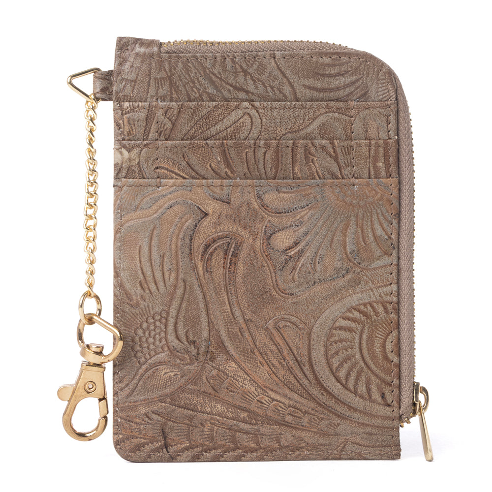 Summer Grove Embossed Leather Credit Card Holder in Desert Taupe