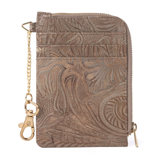 Summer Grove Embossed Leather Credit Card Holder in Desert Taupe