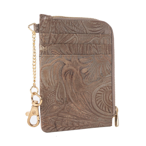 Summer Grove Embossed Leather Credit Card Holder in Desert Taupe