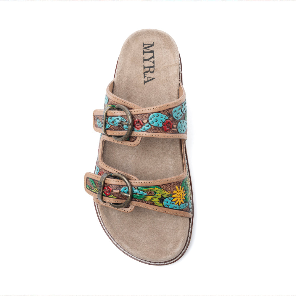 Rio Verde Handtooled Leather Sandals in Agave Blue