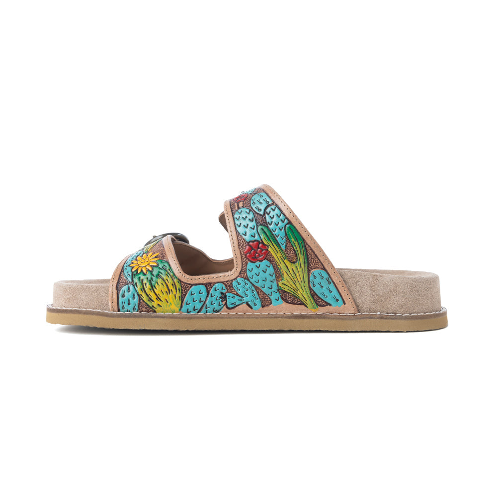 Rio Verde Handtooled Leather Sandals in Agave Blue