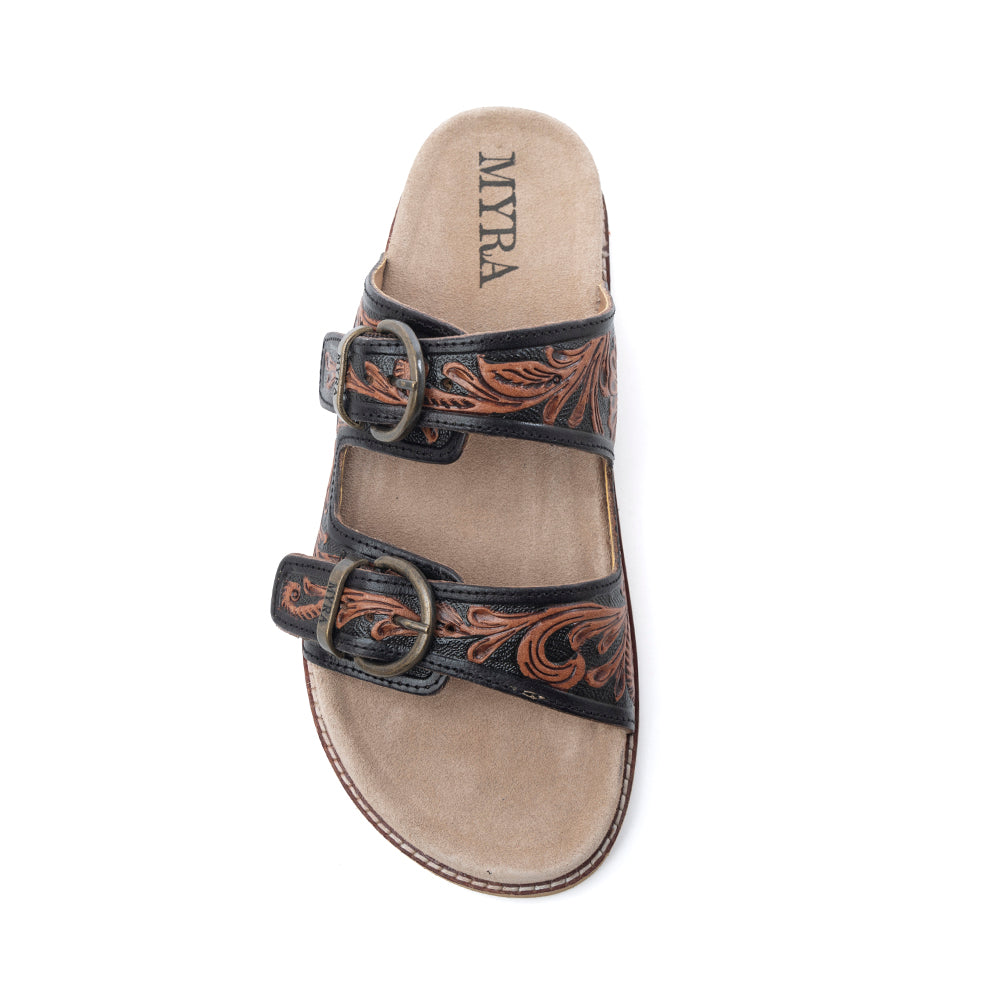 Canyon Ember Handtooled Leather Sandals in Bronzed Brown