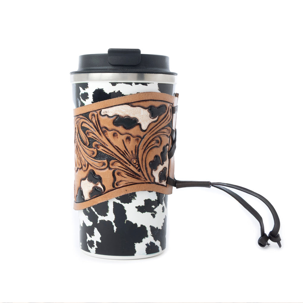 Western Trail Brew Stainless Steel Mug in Black Leopard Print