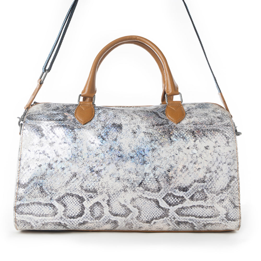 Myra Ranger's Echo Snake Print Leather Duffle Bag for Men in Aurora Viper