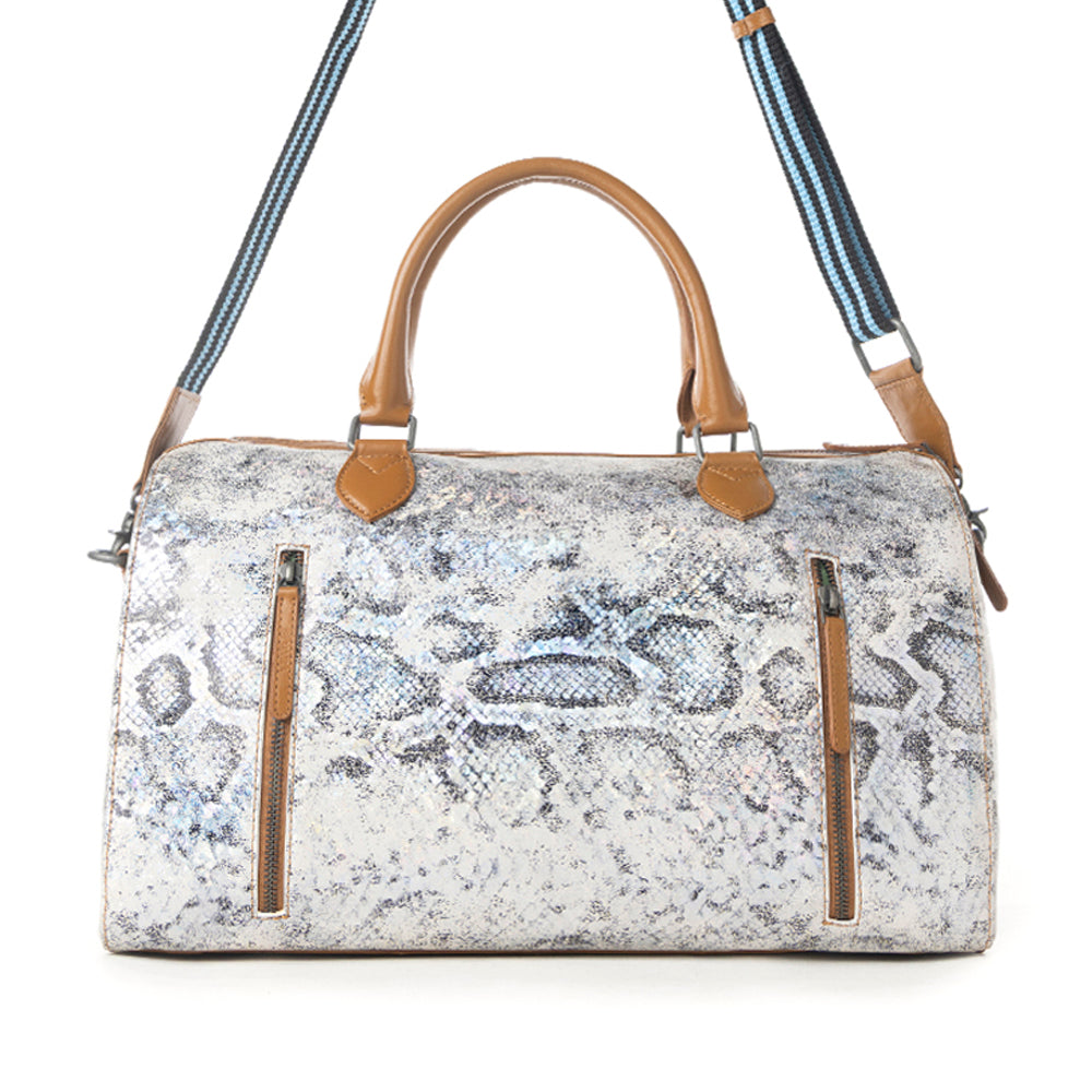 Myra Ranger's Echo Snake Print Leather Duffle Bag for Men in Aurora Viper